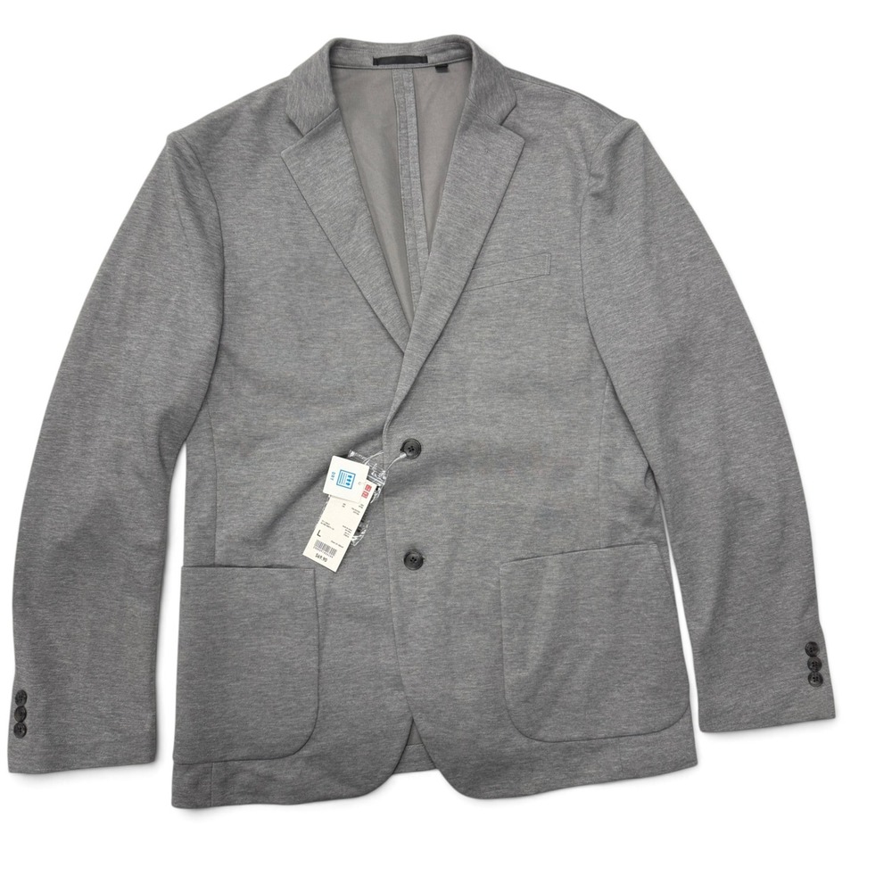 Uniqlo Comfort Jacket Gray Jersey Knit Blazer DRY Tech Mens Large NWT